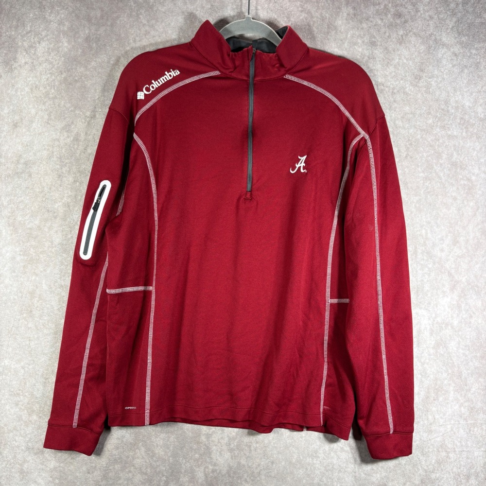 Columbia Pullover Sweater Mens L Red Alabama Crimson Tide Golf Omni-Wick 1/4 Zip